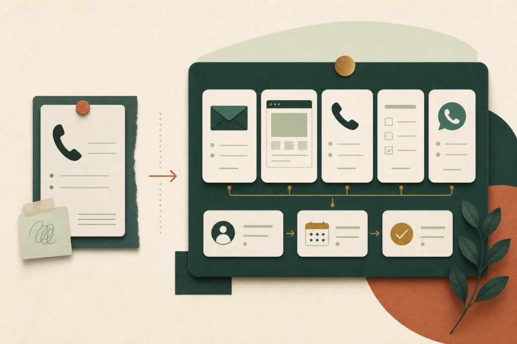 Illustration: Telefonnotiz im Vergleich zu vorbereiteten Anfragen aus mehreren Kanälen